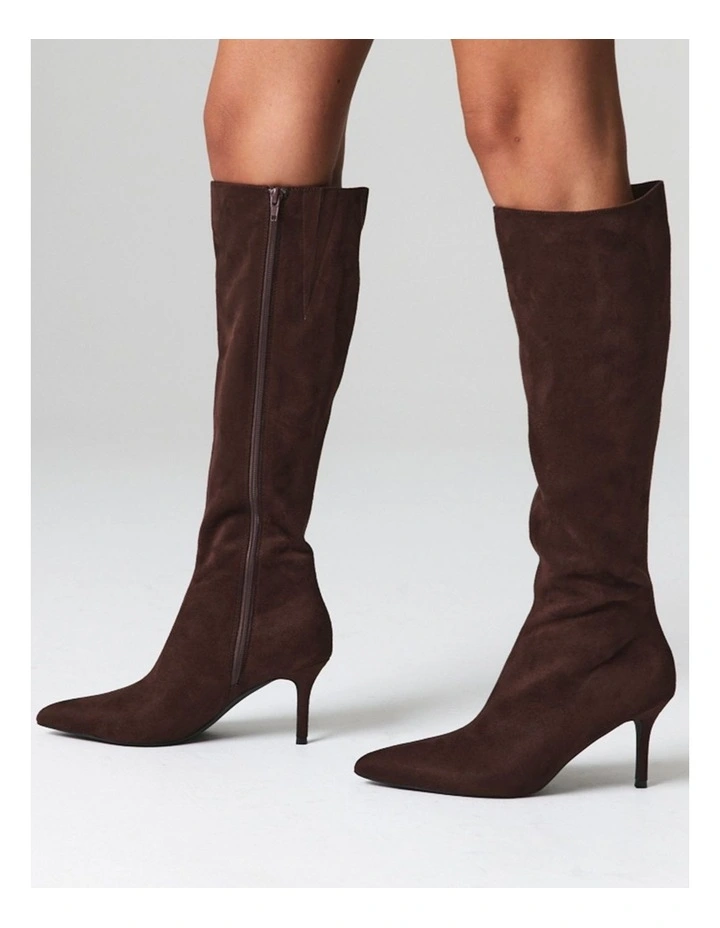 Bessie Tall Boots in Chocolate Brown Micro image 2