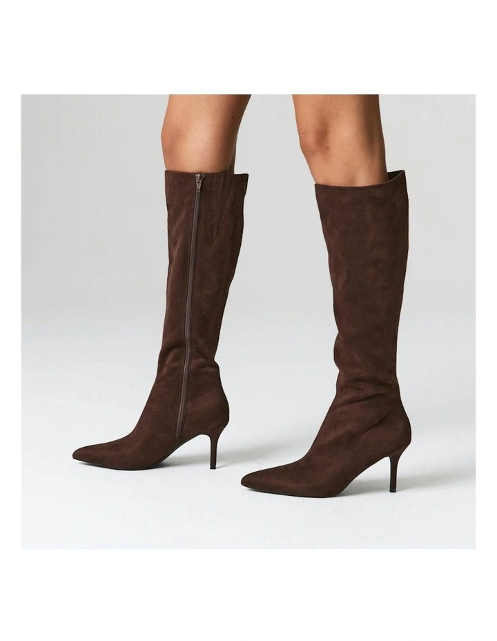Bessie Tall Boots in Chocolate Brown Micro image 5