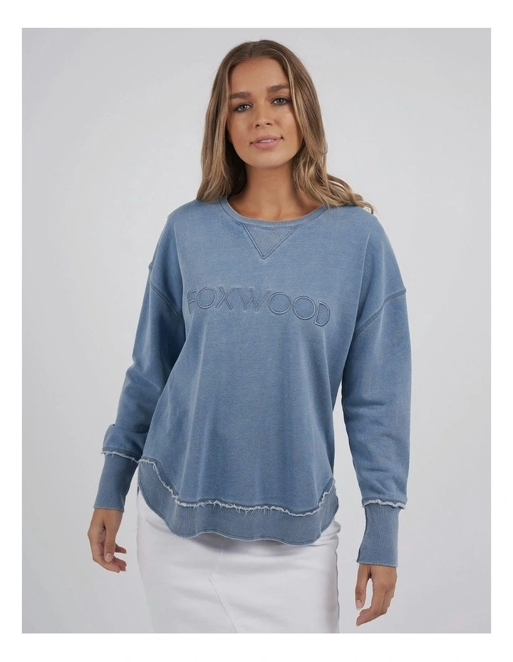 Washed Simplified Crew Jumper in Blue image 5