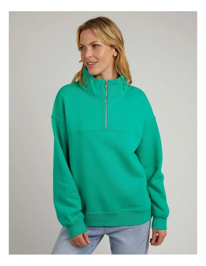 College Zip Crew Jumper in Bottle Green image 1