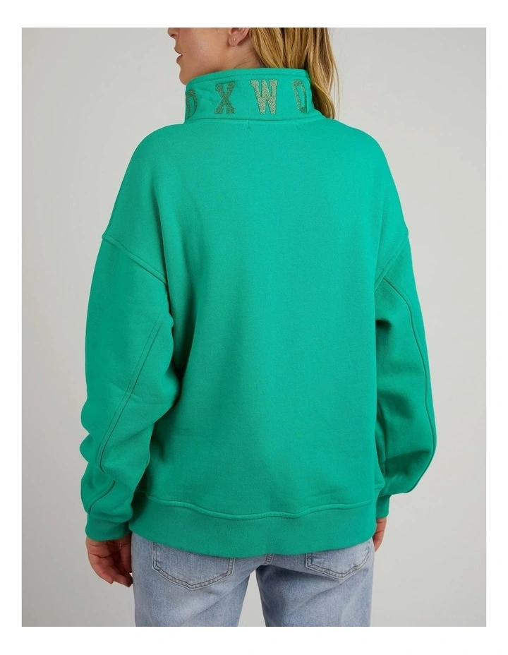 College Zip Crew Jumper in Bottle Green image 2