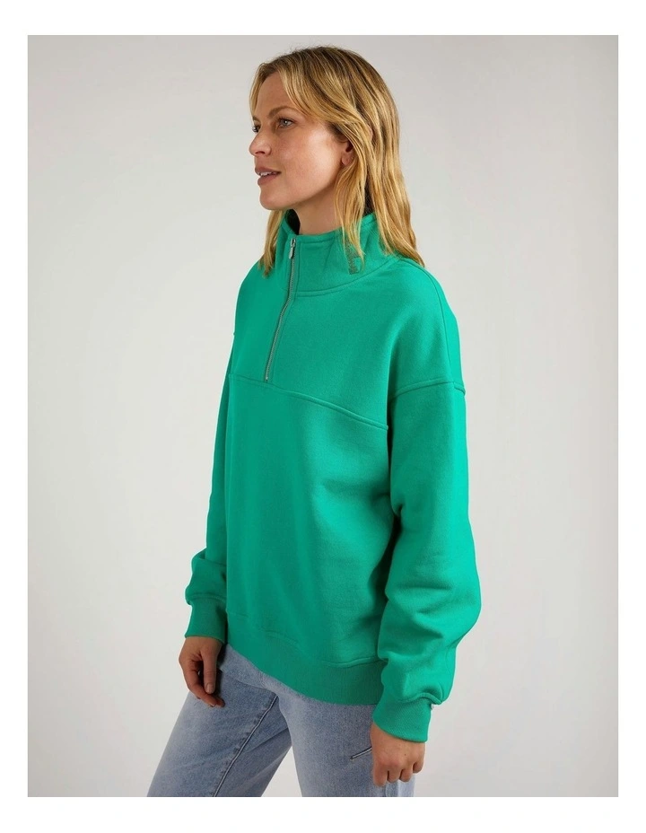 College Zip Crew Jumper in Bottle Green image 3