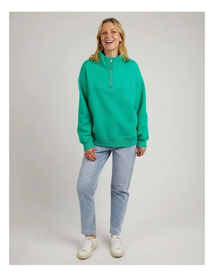 College Zip Crew Jumper in Bottle Green image 5