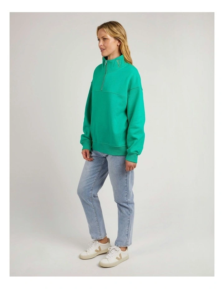 College Zip Crew Jumper in Bottle Green image 6