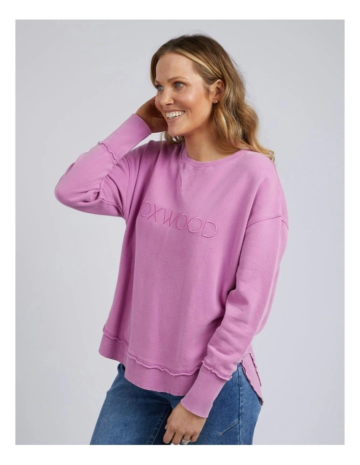 Washed Simplified Crew Jumper in Fuschia image 3