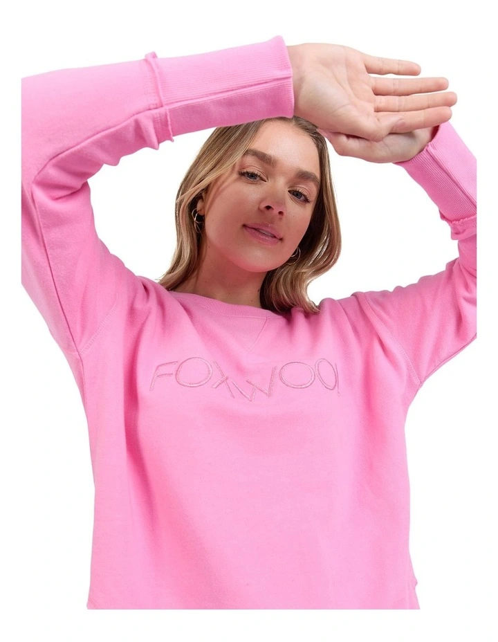 Simplified Metallic Crew Sweater in Bubblegum Pink image 1