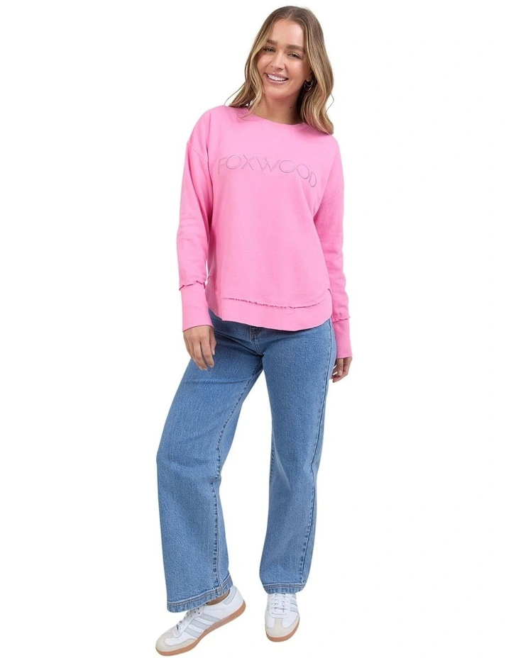Simplified Metallic Crew Sweater in Bubblegum Pink image 3