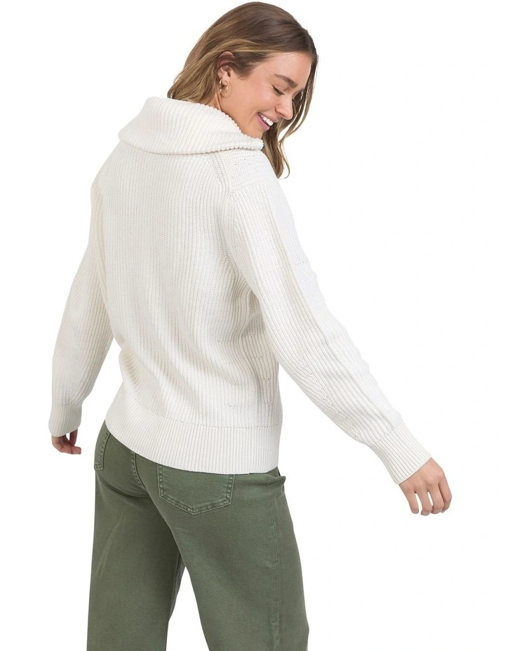 Maurie Zip Knit Jumper in Vintage White image 2