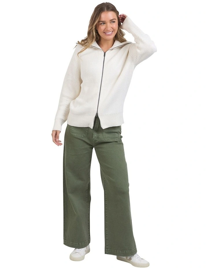 Maurie Zip Knit Jumper in Vintage White image 3