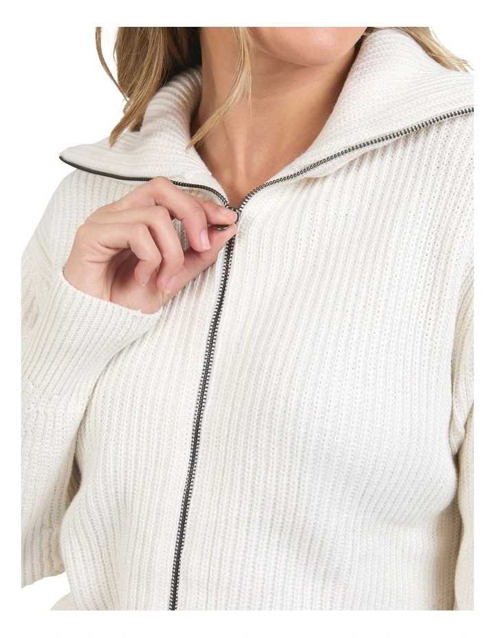 Maurie Zip Knit Jumper in Vintage White image 5