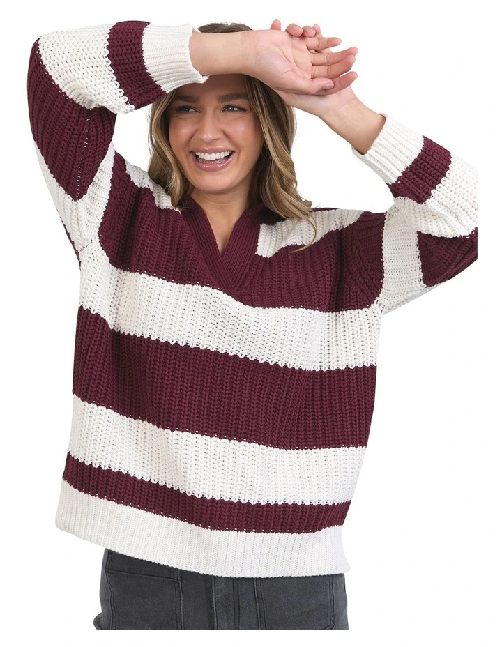 Estella Stripe Knit Jumper in Burgundy image 1