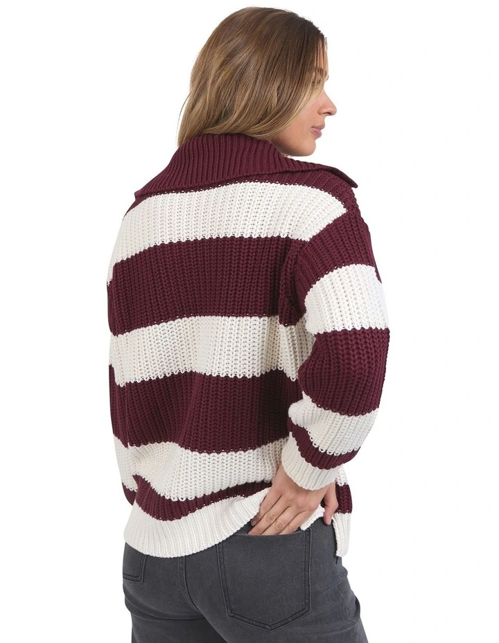 Estella Stripe Knit Jumper in Burgundy image 2
