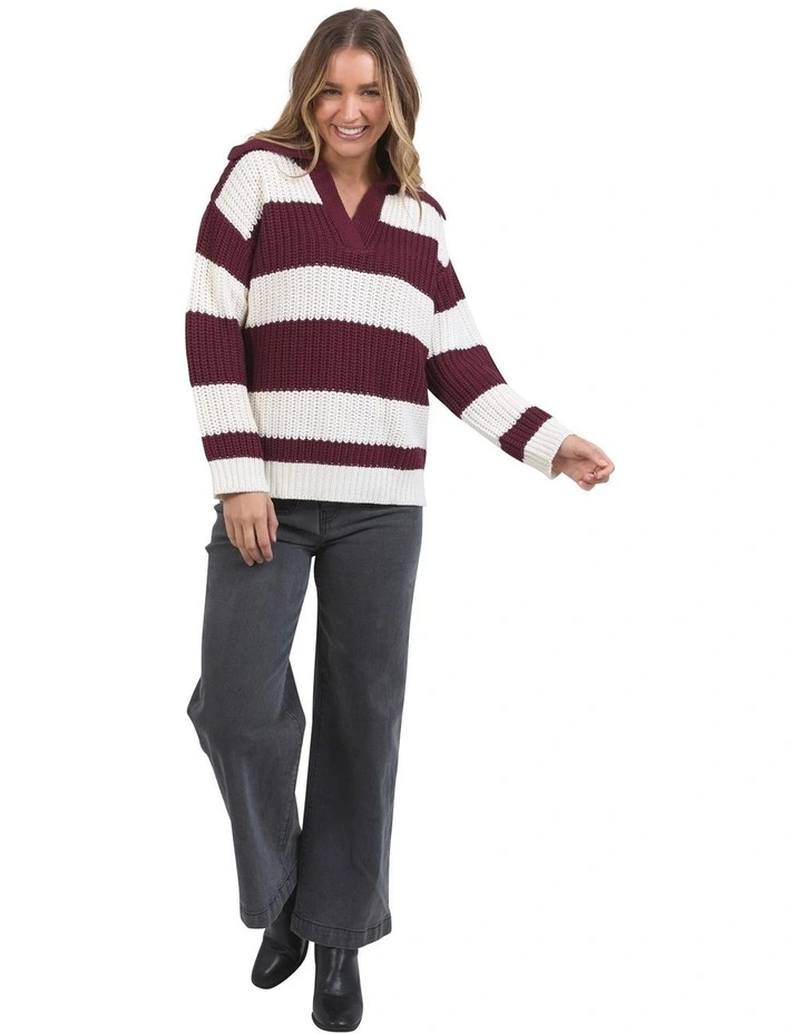 Estella Stripe Knit Jumper in Burgundy image 3