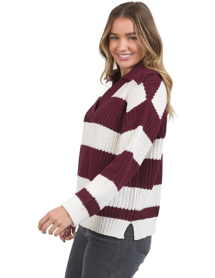 Estella Stripe Knit Jumper in Burgundy image 4
