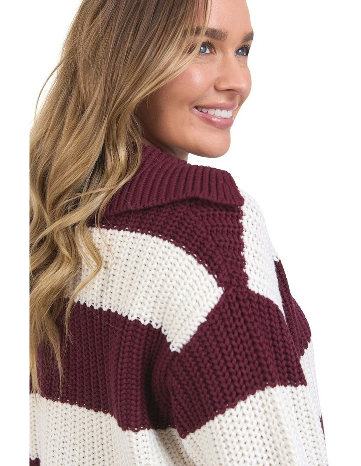 Estella Stripe Knit Jumper in Burgundy image 5