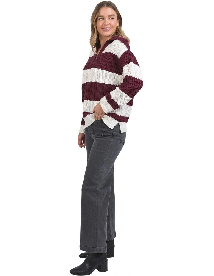 Estella Stripe Knit Jumper in Burgundy image 6