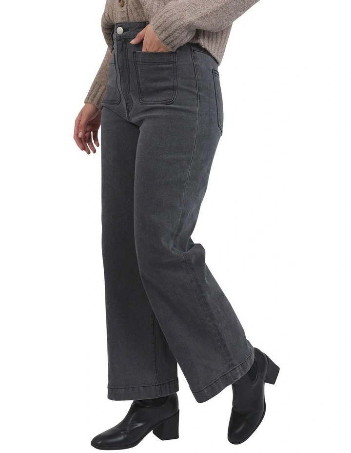 Sarah Wide Leg Jeans in Washed Black image 4