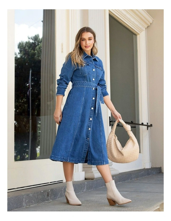myer denim dress Denim Maxi Dress Myer Denim Dress Sari V Neck Denim Maxi Dress In Blue