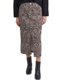 Denim Skirt in Leopard Print