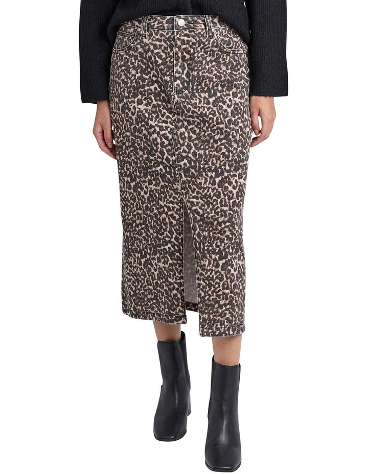Denim Skirt in Leopard Print image 1