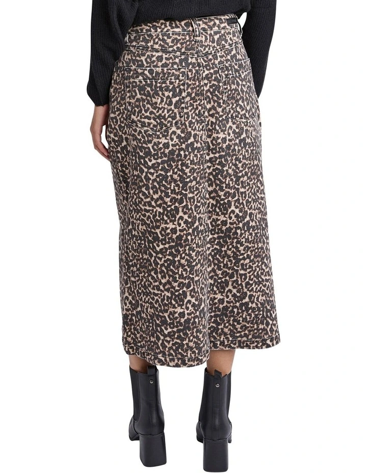 Denim Skirt in Leopard Print image 2