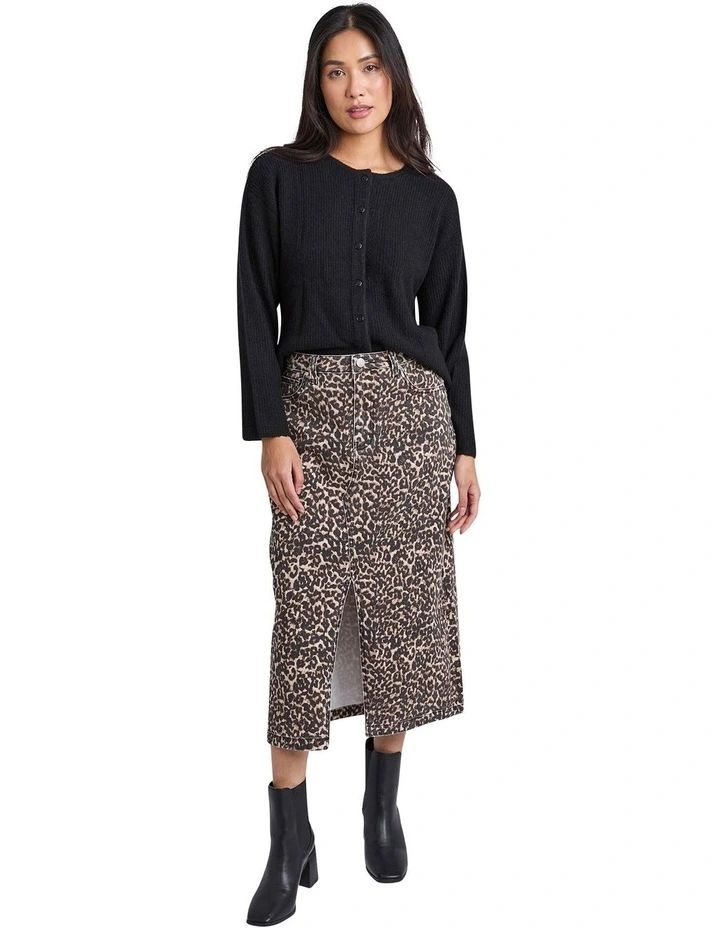 Denim Skirt in Leopard Print image 3