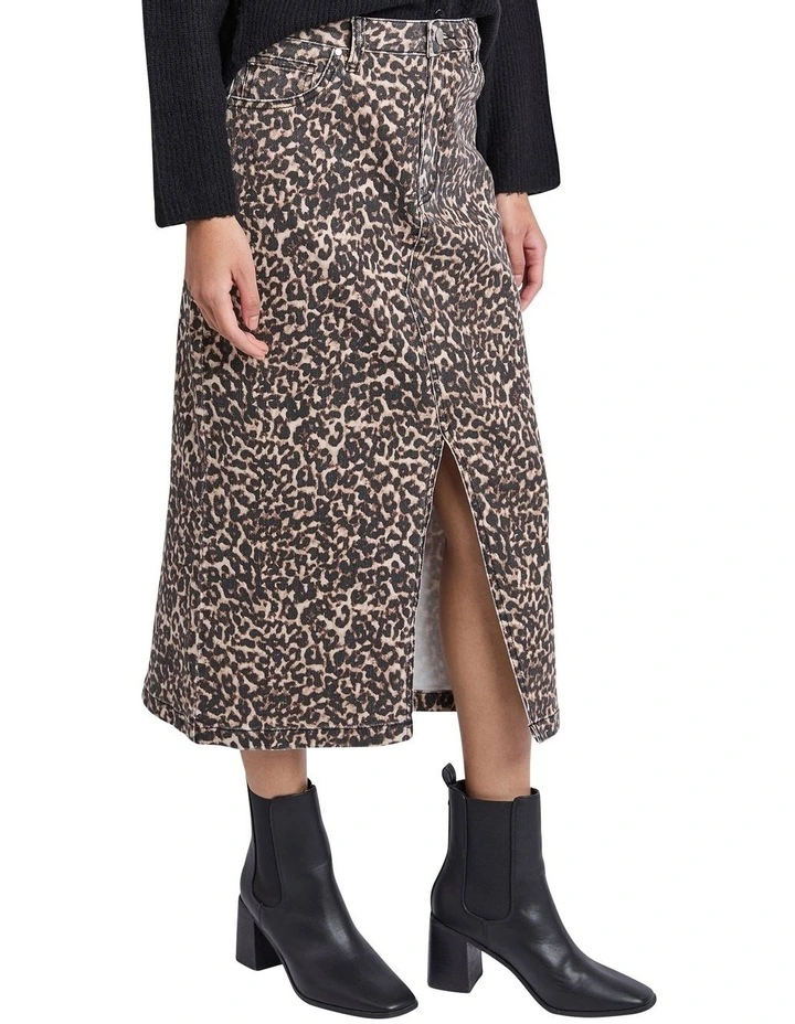 Denim Skirt in Leopard Print image 4