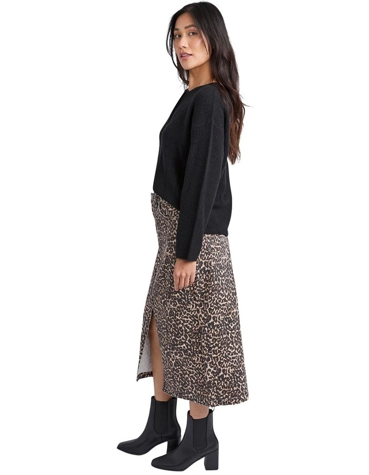 Denim Skirt in Leopard Print image 6