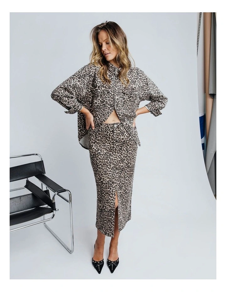 Denim Skirt in Leopard Print image 7
