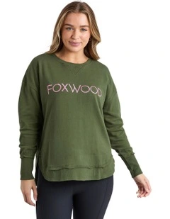 Simplified Metallic Crew Sweatshirt in Olive With Pink