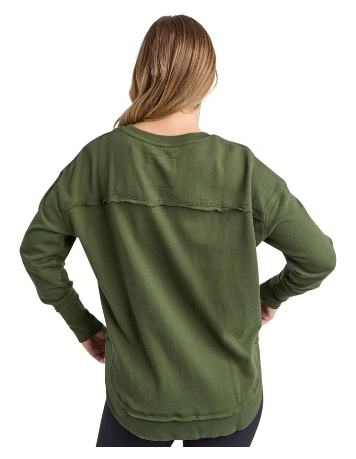 Simplified Metallic Crew Sweatshirt in Olive With Pink image 2