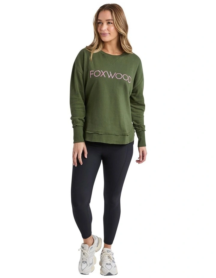 Simplified Metallic Crew Sweatshirt in Olive With Pink image 3