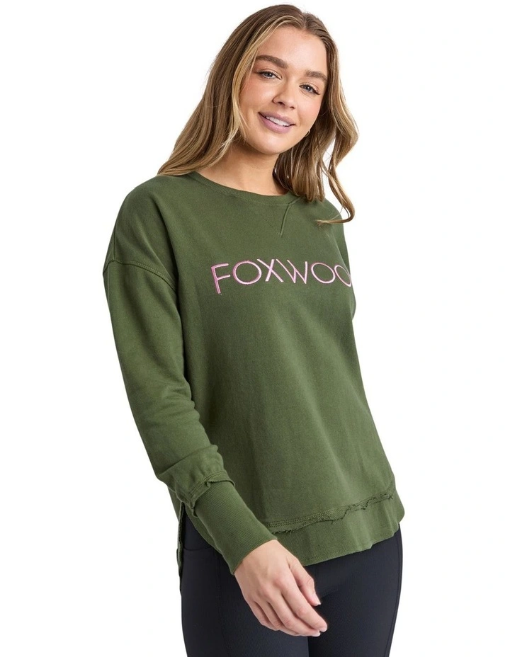 Simplified Metallic Crew Sweatshirt in Olive With Pink image 4