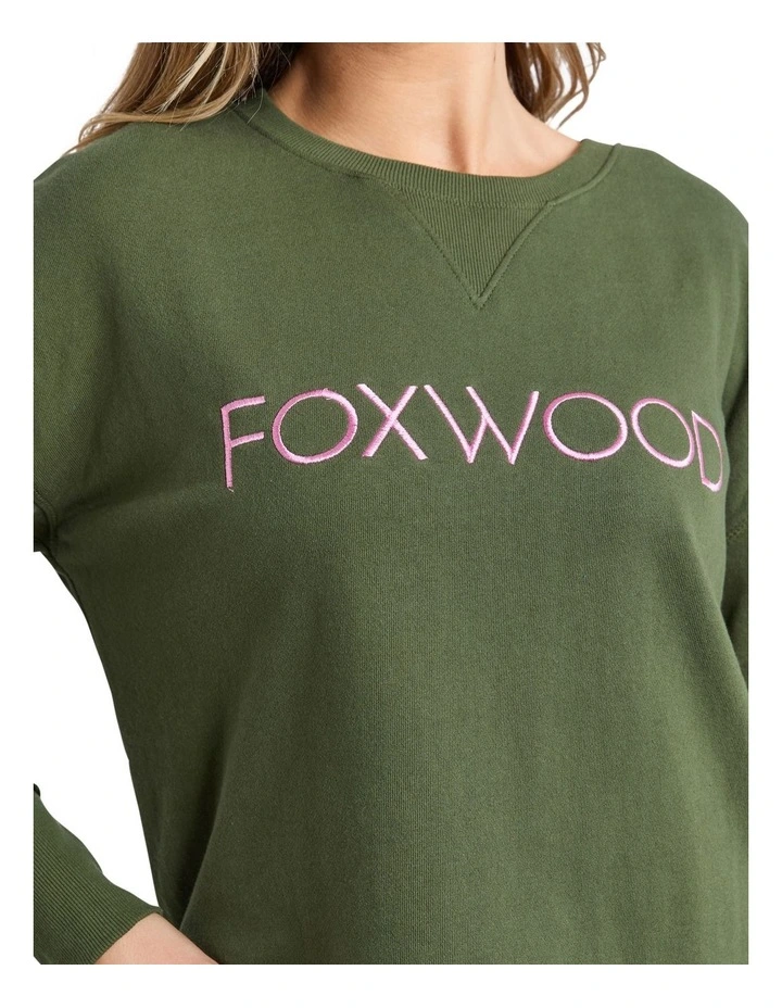 Simplified Metallic Crew Sweatshirt in Olive With Pink image 5