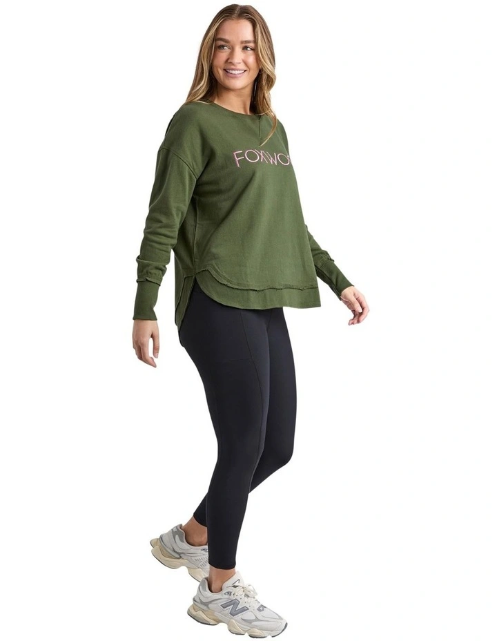 Simplified Metallic Crew Sweatshirt in Olive With Pink image 6