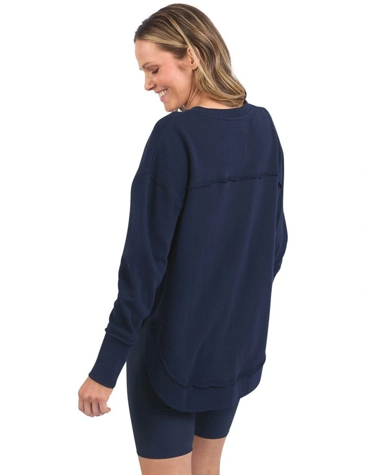 Simplified Metallic Crew Sweatshirt in Navy image 2