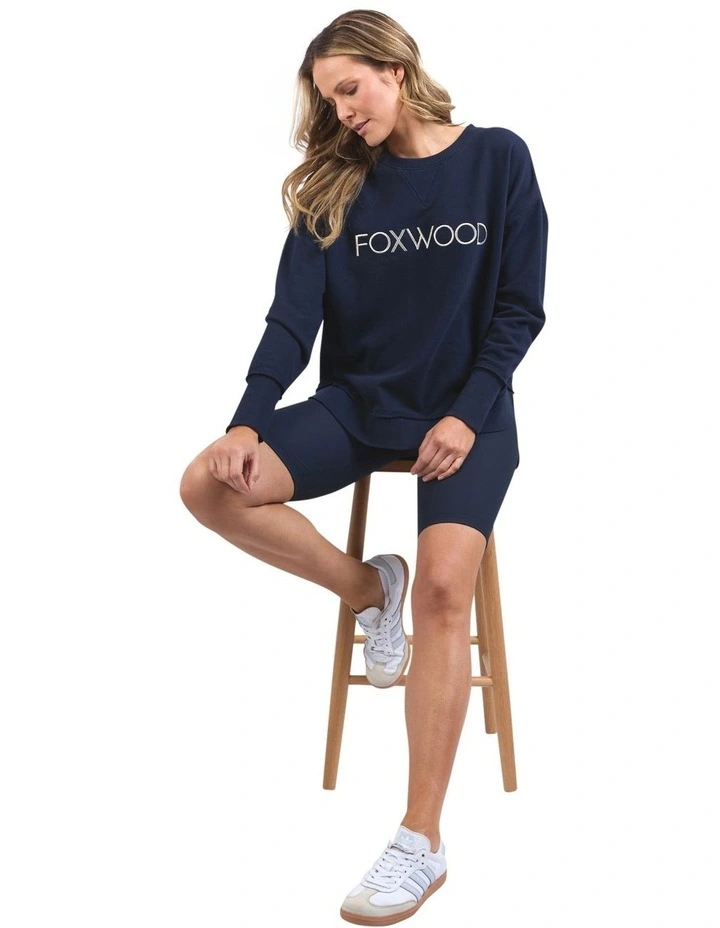 Simplified Metallic Crew Sweatshirt in Navy image 3