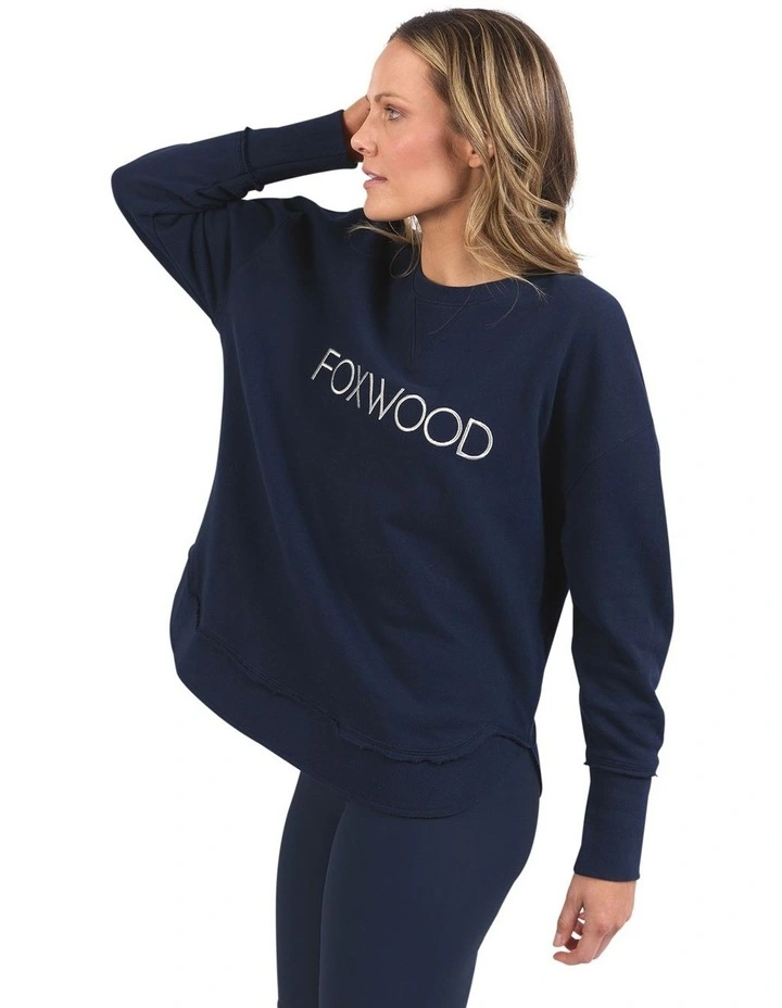 Simplified Metallic Crew Sweatshirt in Navy image 4
