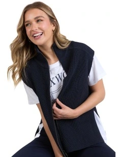 Zip Knit Vest in Navy