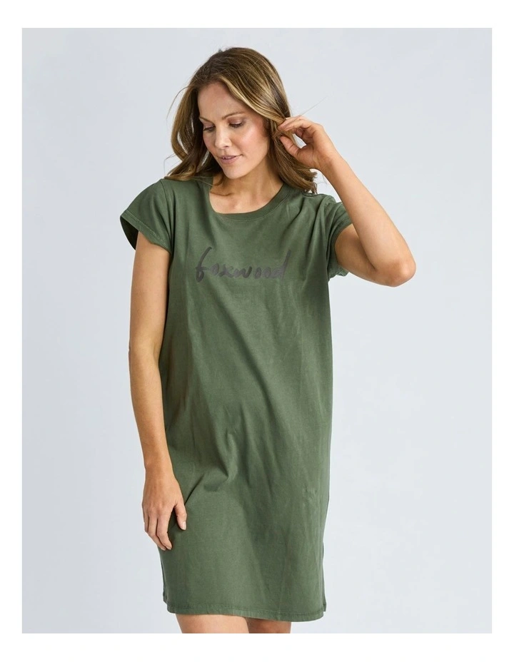 Signature Embroidery Tee Dress in Khaki image 1