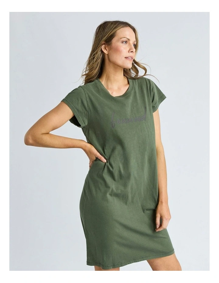 Signature Embroidery Tee Dress in Khaki image 4