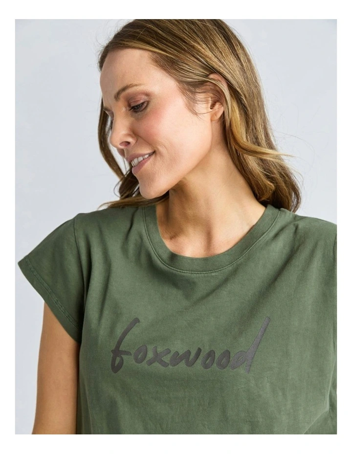 Signature Embroidery Tee Dress in Khaki image 5