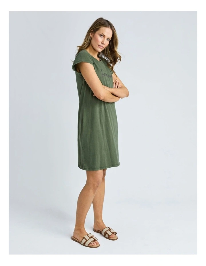 Signature Embroidery Tee Dress in Khaki image 6
