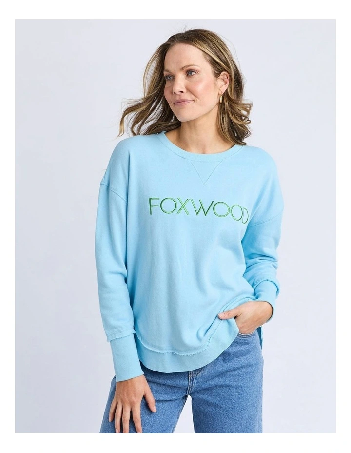 Simplified Metallic Crew Jumper in Light Blue/Lime image 1