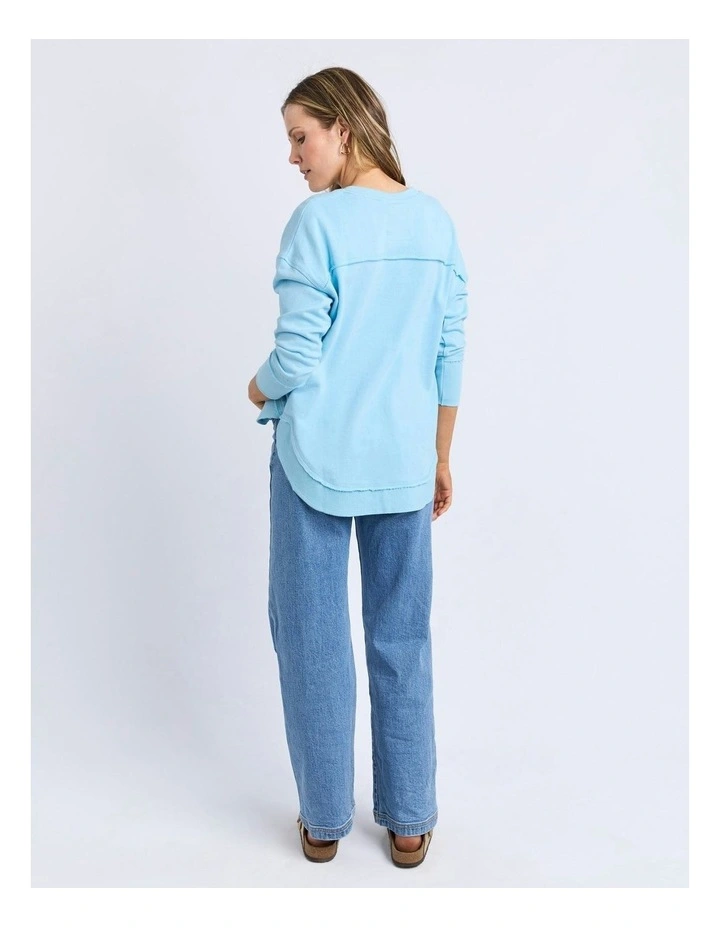 Simplified Metallic Crew Jumper in Light Blue/Lime image 2