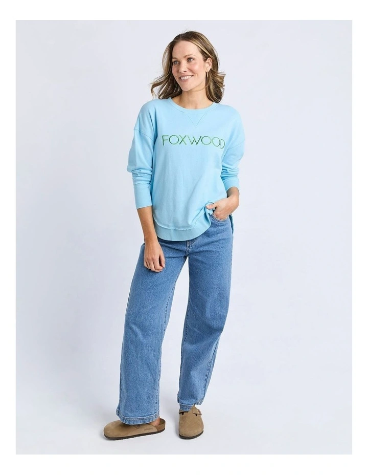 Simplified Metallic Crew Jumper in Light Blue/Lime image 3