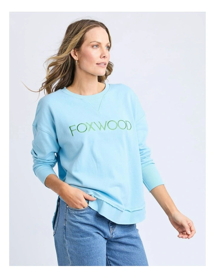 Simplified Metallic Crew Jumper in Light Blue/Lime image 4