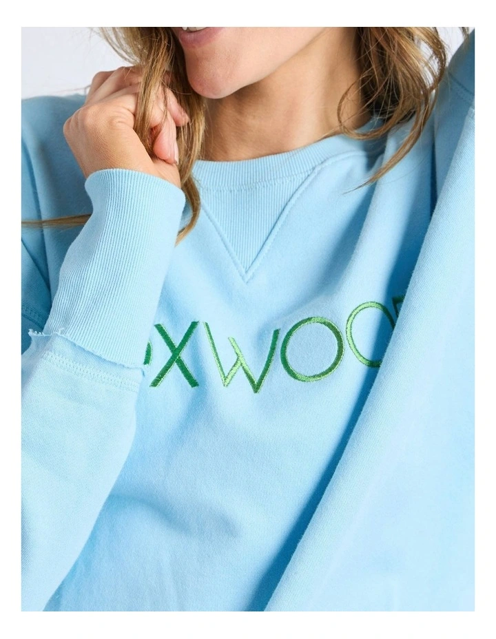 Simplified Metallic Crew Jumper in Light Blue/Lime image 5