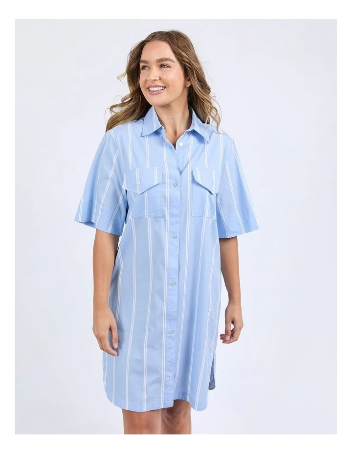 Holiday Stripe Shirt Dress in Blue/White image 1