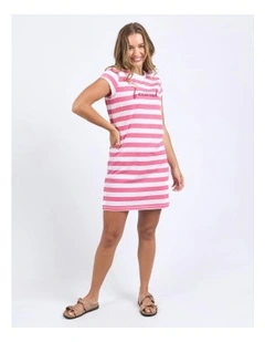 Signature Stripe Tee Dress in Hot Pink/White